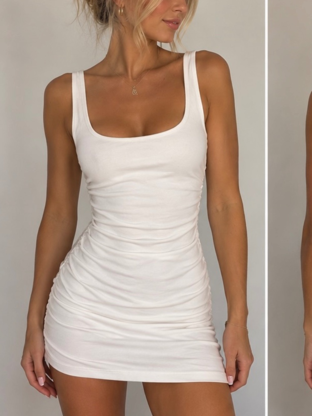 Zara White Ruched Mini Dress